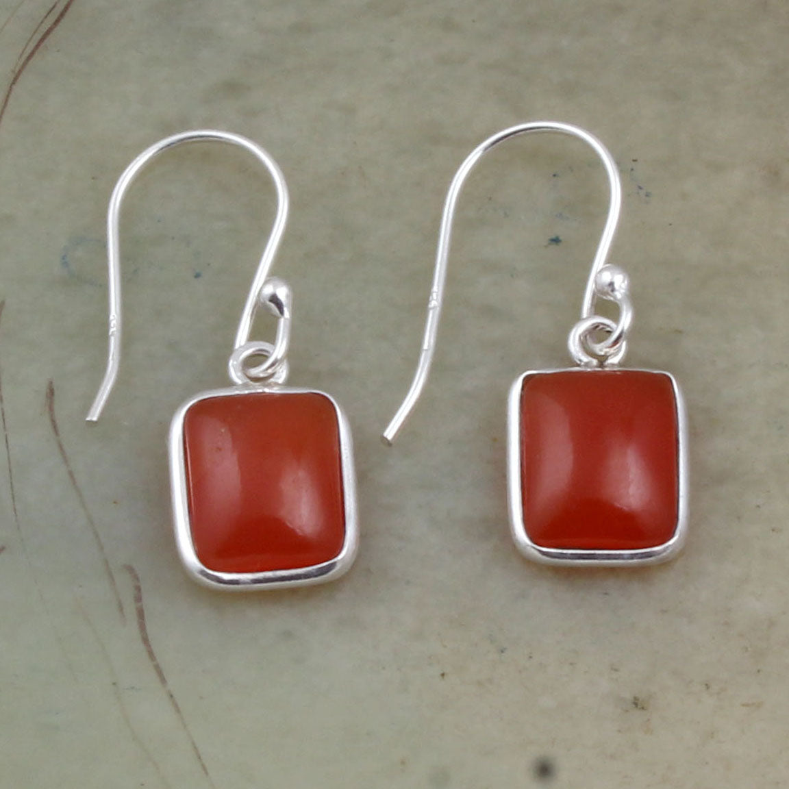 Natural Carnelian Earrings in 925 Sterling Silver Bezel Set Earrings