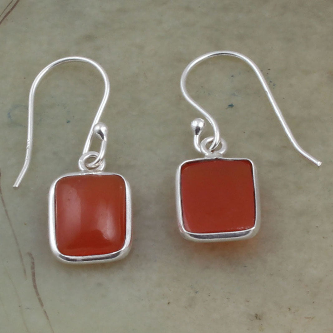 Natural Carnelian Earrings in 925 Sterling Silver Bezel Set Earrings