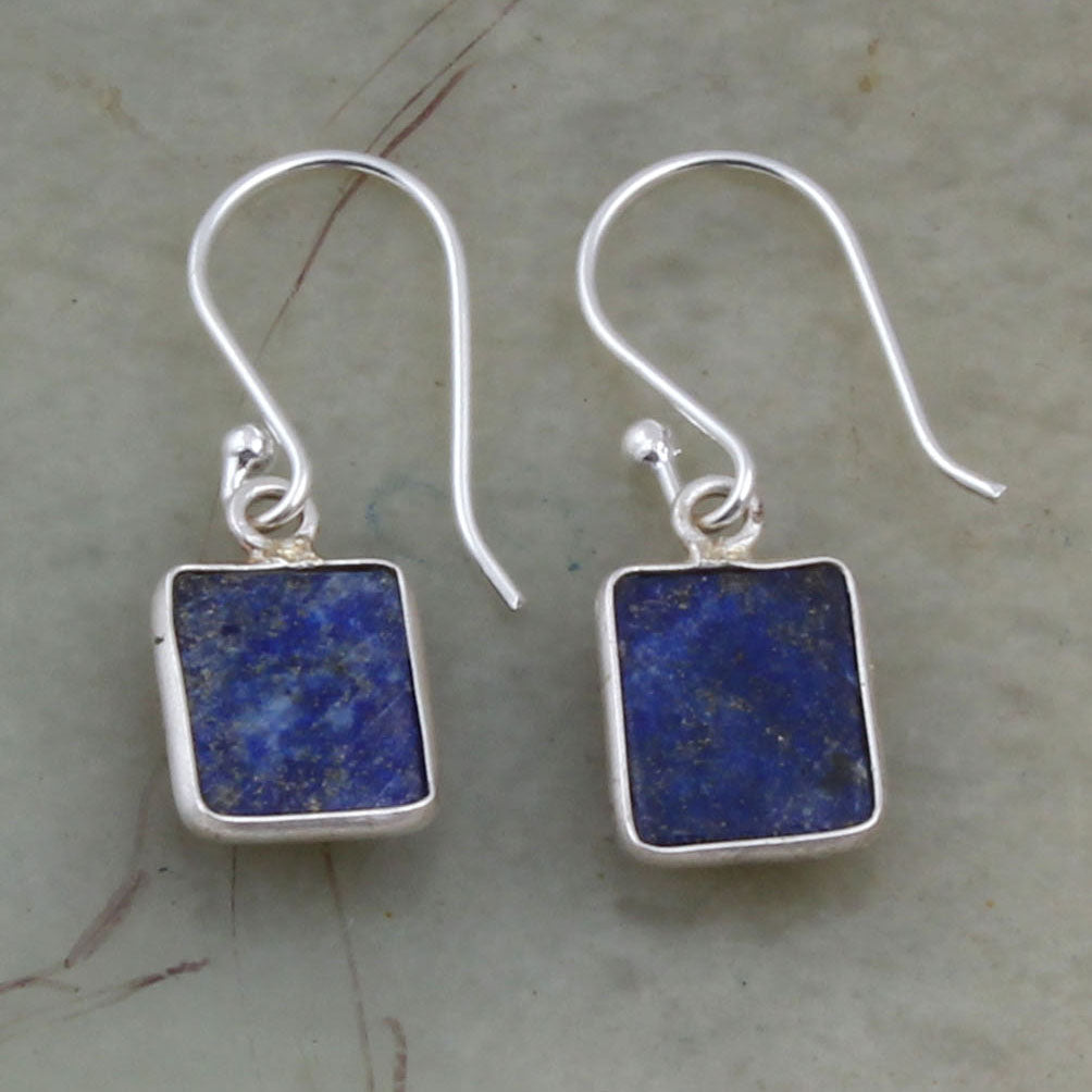 Lapis Lazuli Earrings Natural Blue Stone Earrings 925 Sterling Silver Jewelry