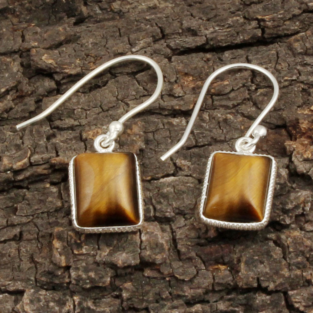 Tiger's Eye Earrings Bezel Setting Earrings 925 Sterling Silver Natural Gemstone Earrings