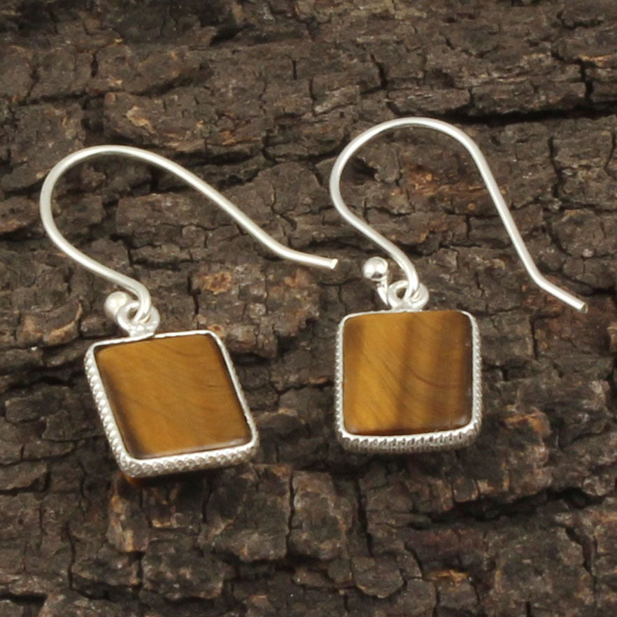 Tiger's Eye Earrings Bezel Setting Earrings 925 Sterling Silver Natural Gemstone Earrings