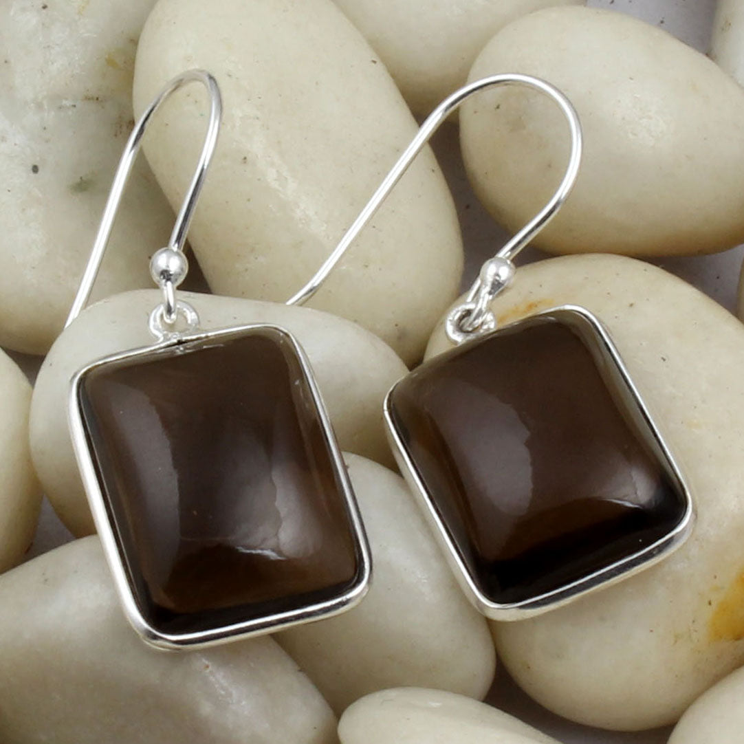Natural Smoky Quartz Earrings Bezel Set 925 Sterling Silver Earring Jewelry