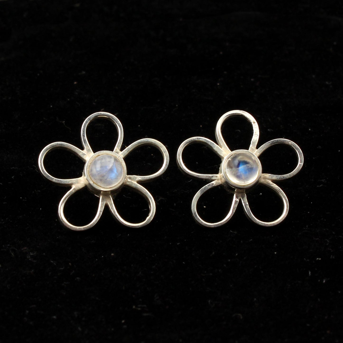 Rainbow Moonstone Stud Earrings Floral Round Shape 925 Sterling Jewelry