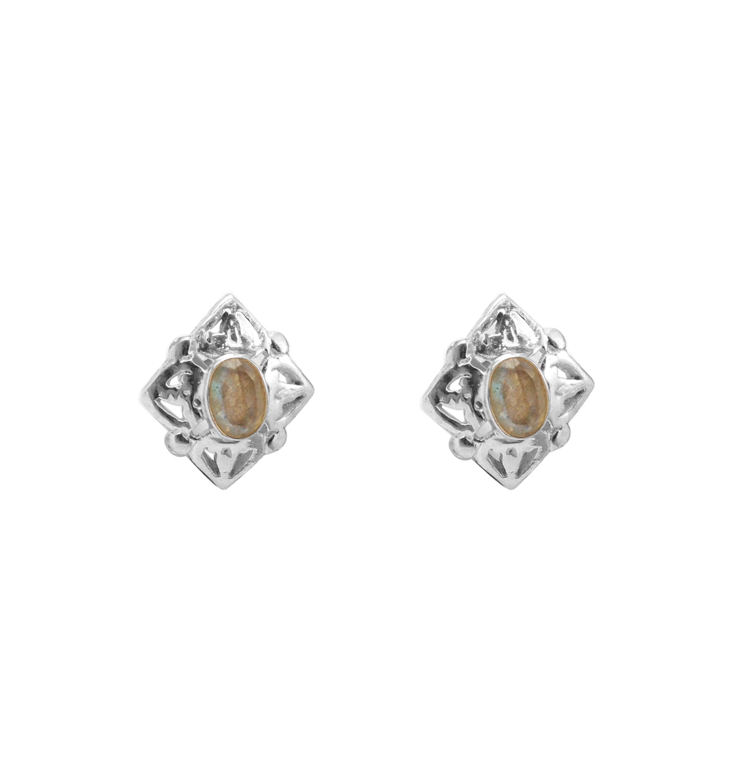 Labradorite Stud Earrings Faceted Gemstone Handmade Bezel Set 925 Sterling Silver Jewelry
