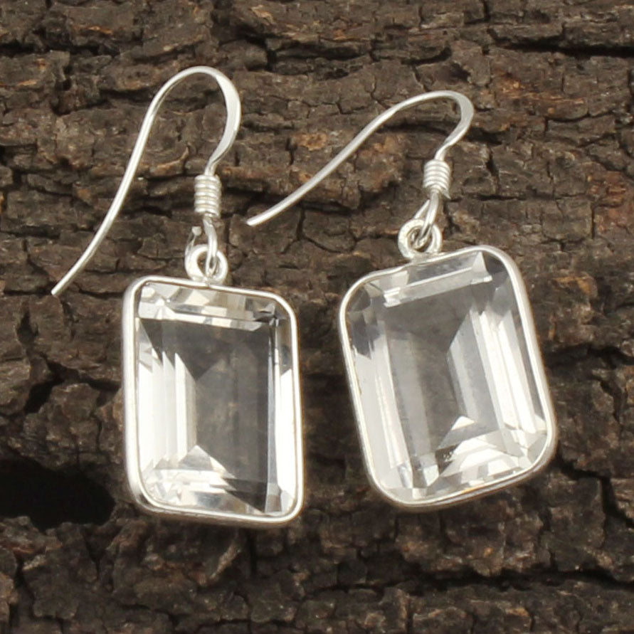 Crystal Quartz Earrings 925 Sterling Silver Bezel Set Gemstone Jewelry