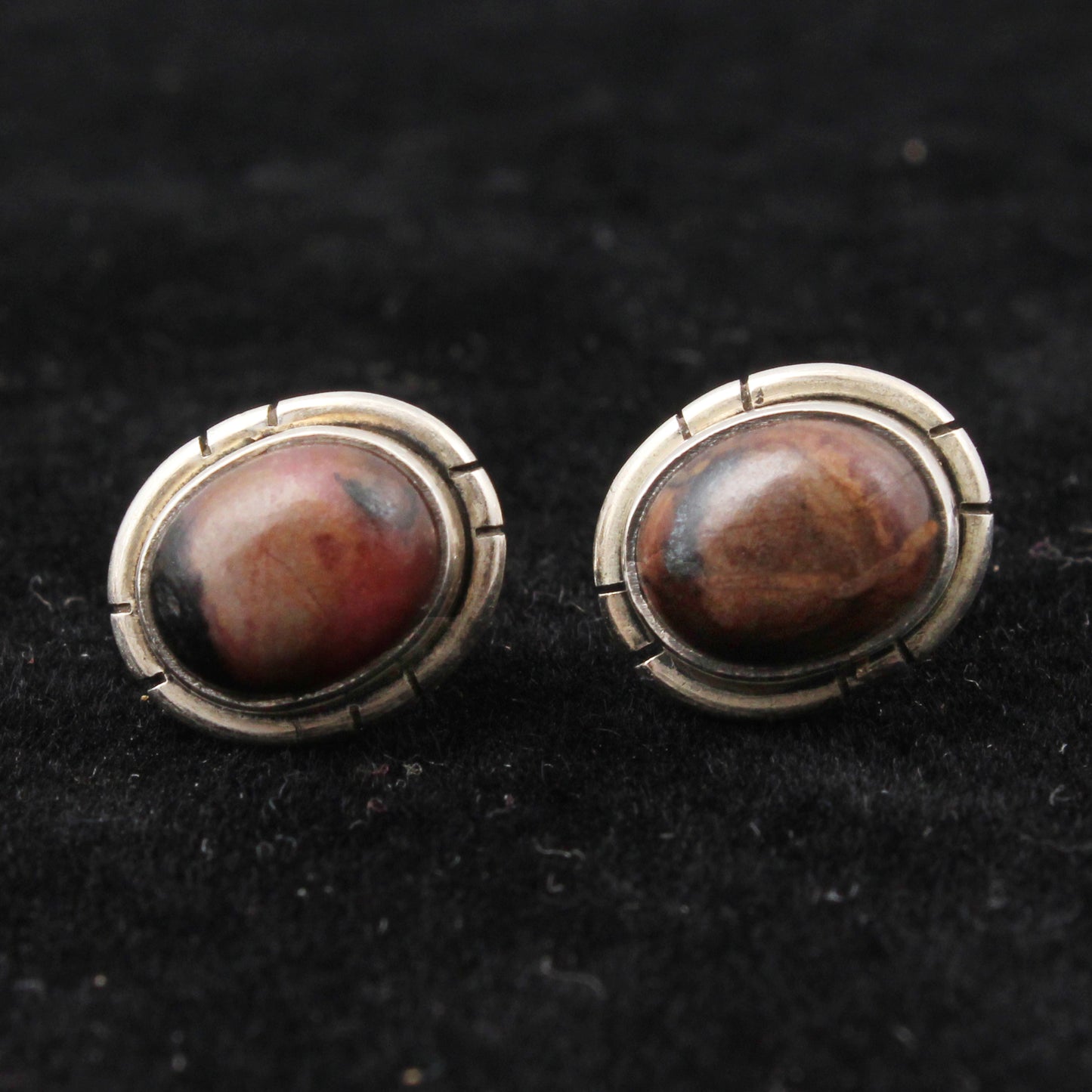 Natural Rhodonite Stud Earrings Handcrafted 925 Sterling Silver Jewelry