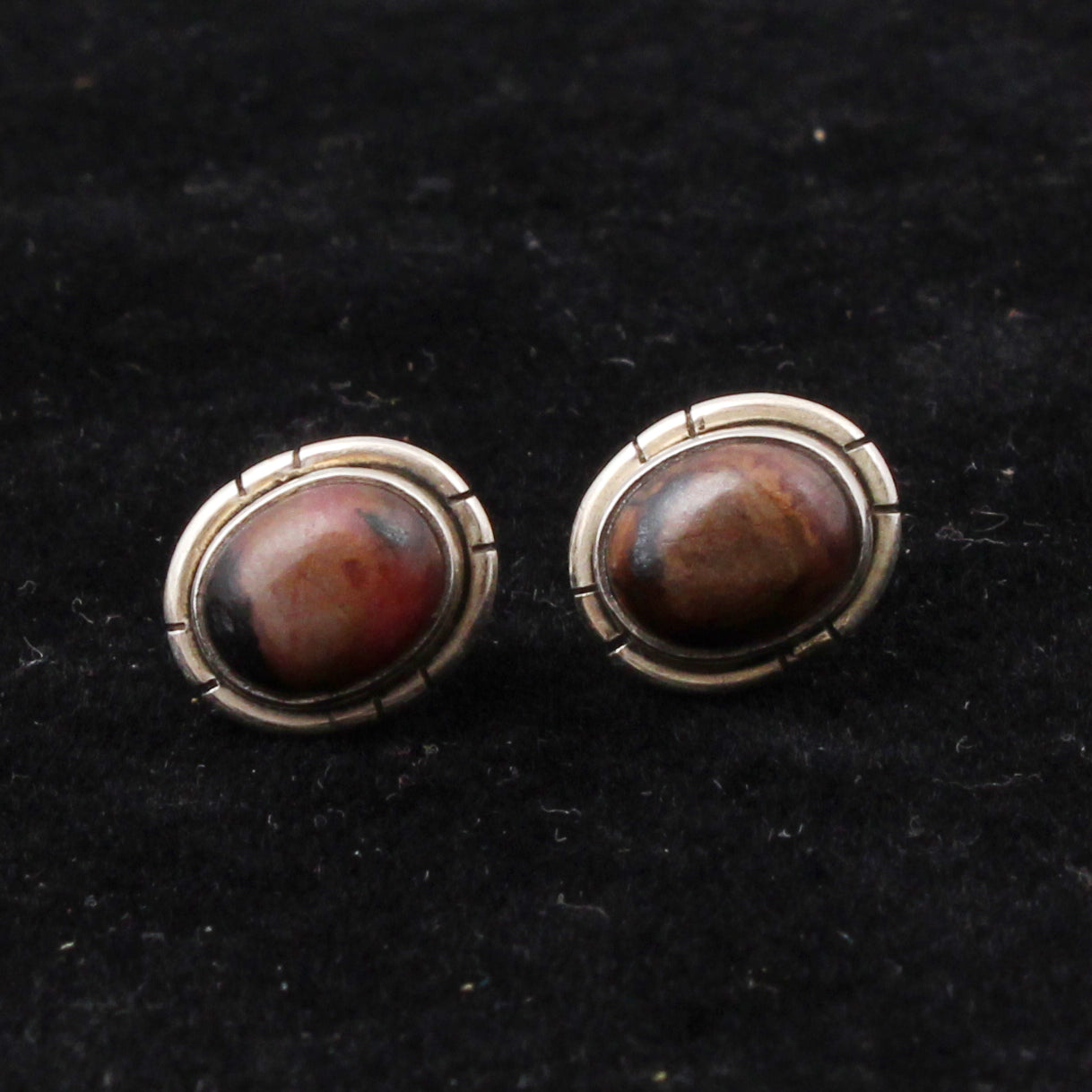 Natural Rhodonite Stud Earrings Handcrafted 925 Sterling Silver Jewelry