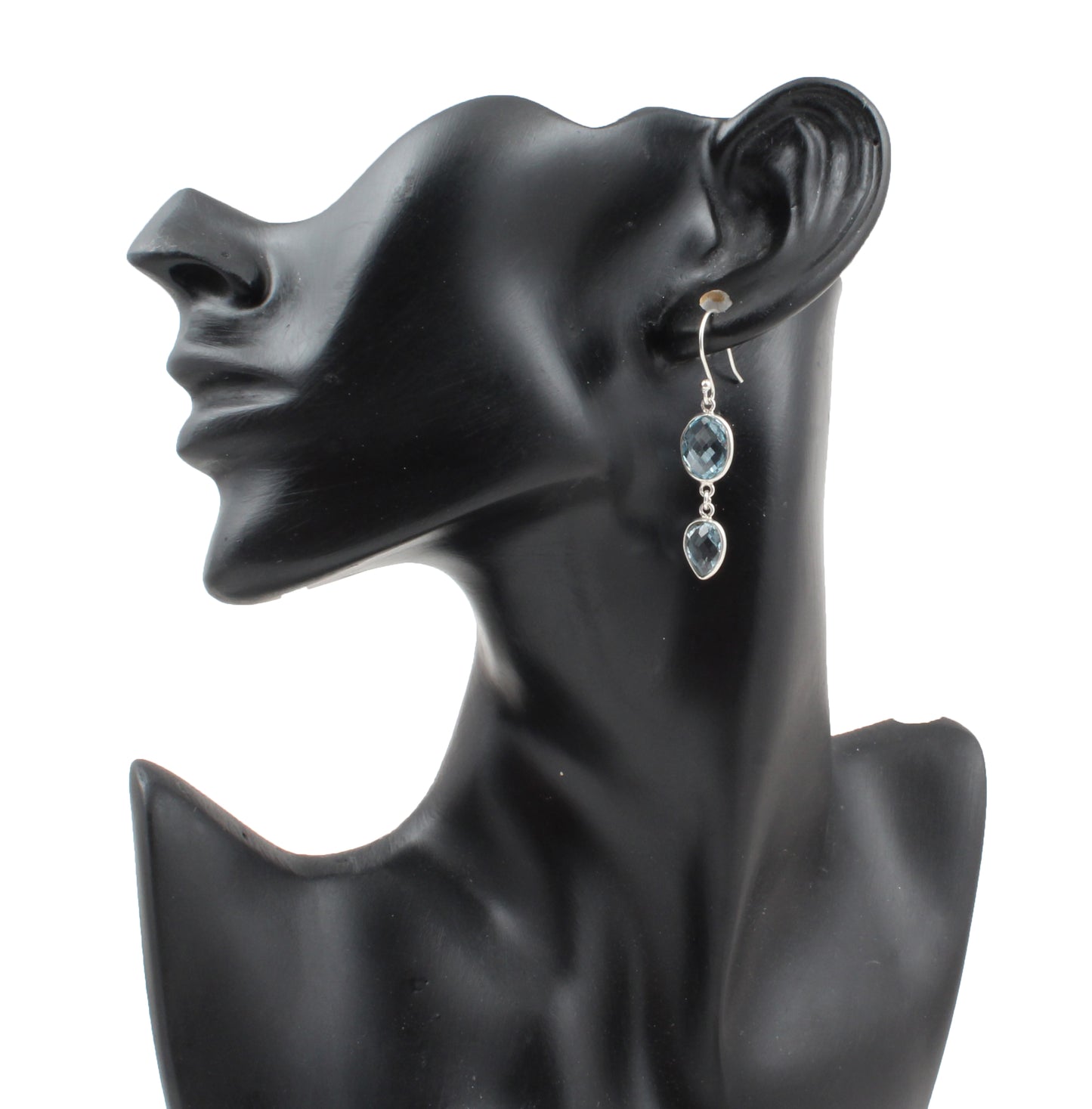 Checker Cut Blue Topaz Earrings Handmade 925 Sterling Silver Dangle Jewelry