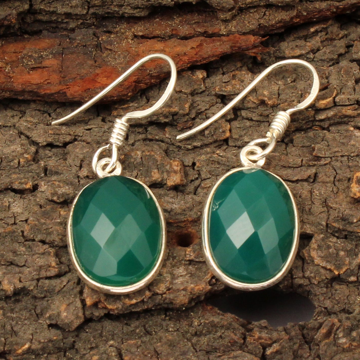 Green Onyx Earrings Oval Shape 925 Sterling Silver Dangle Jewelry