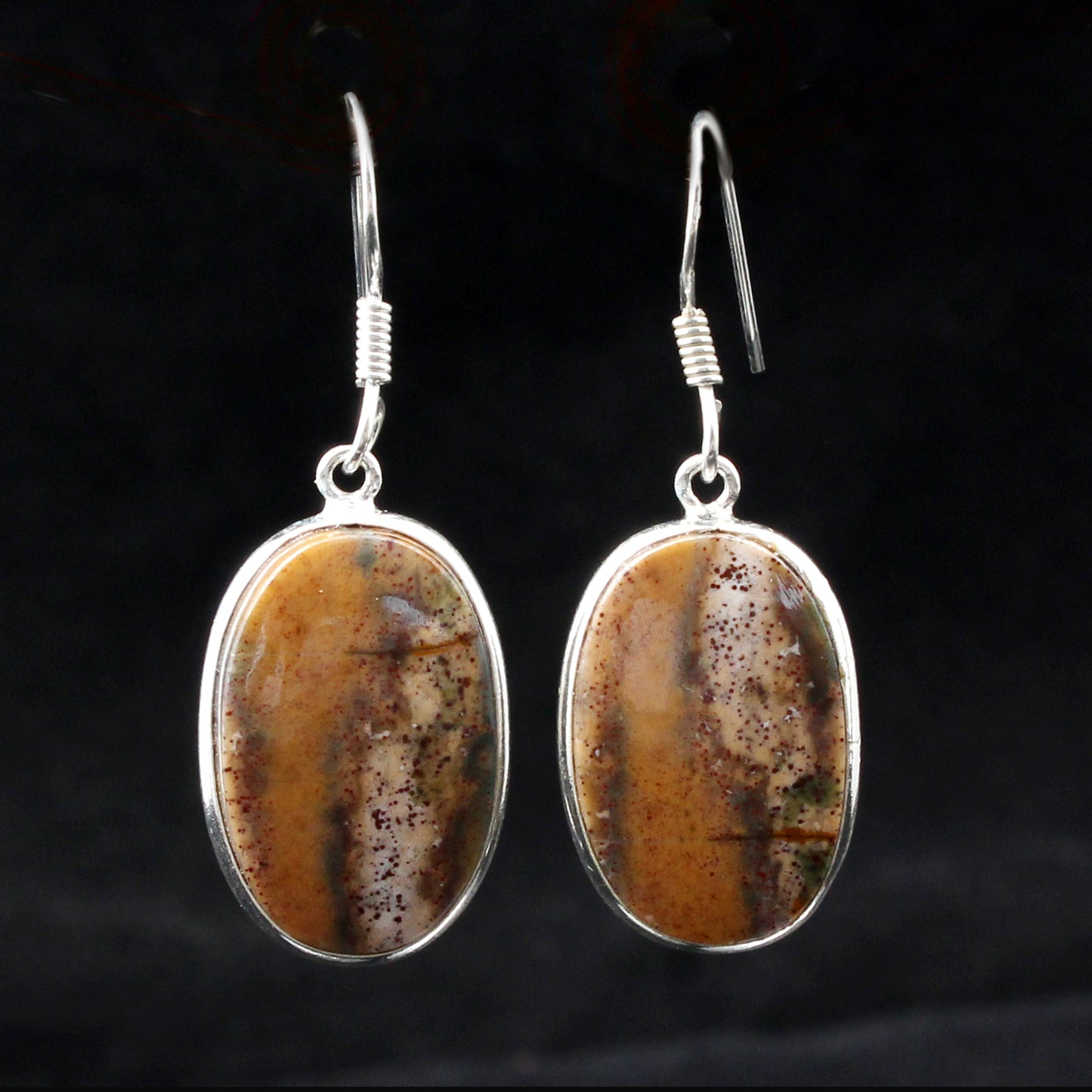 Bloodstone Earrings in 925 Sterling Silver Handmade Dangle Gemstone Bezel Set Earrings