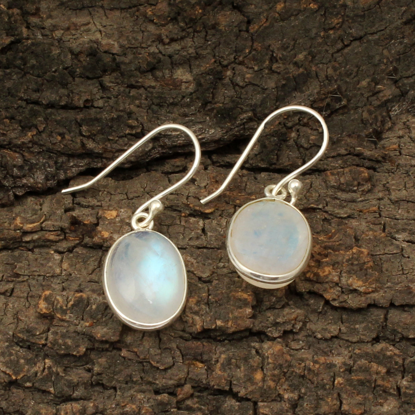 Moonstone Dangle Earrings in 925 Sterling Silver Handmade Bezel Set Jewelry