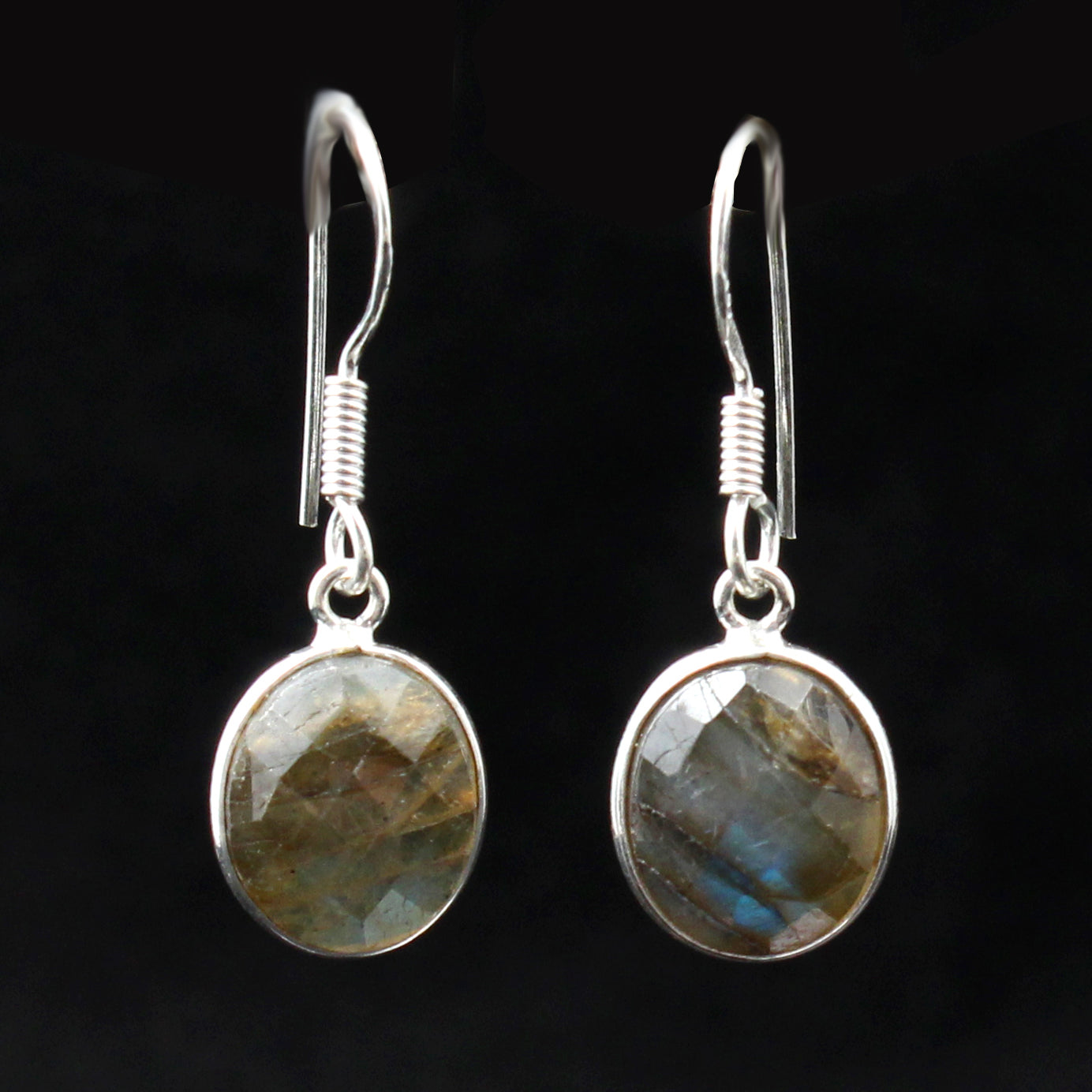 Natural Labradorite 925 Sterling Silver Gemstone Bezel Set Dangle Earrings