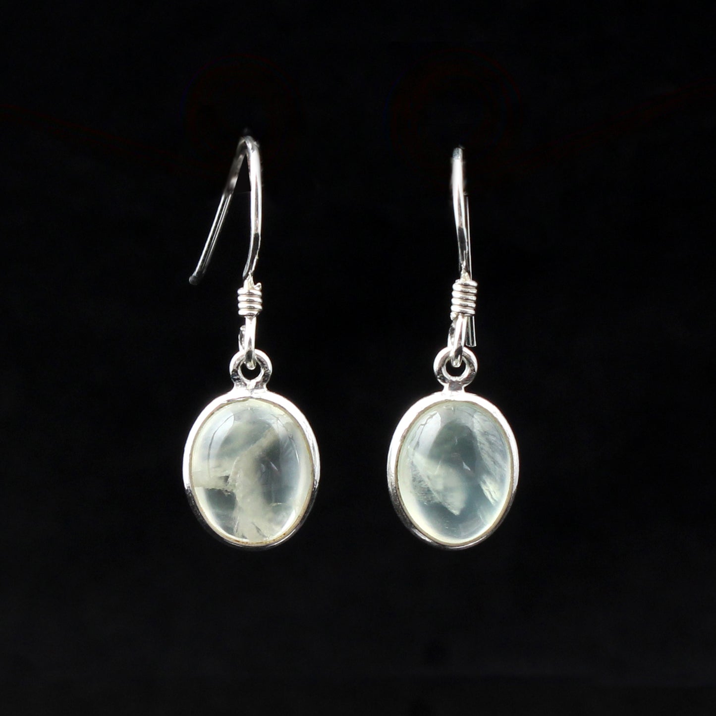 Prehnite Earrings in 925 Sterling Silver Handmade Lightweight Oval Shape Bezel Set Jewelry