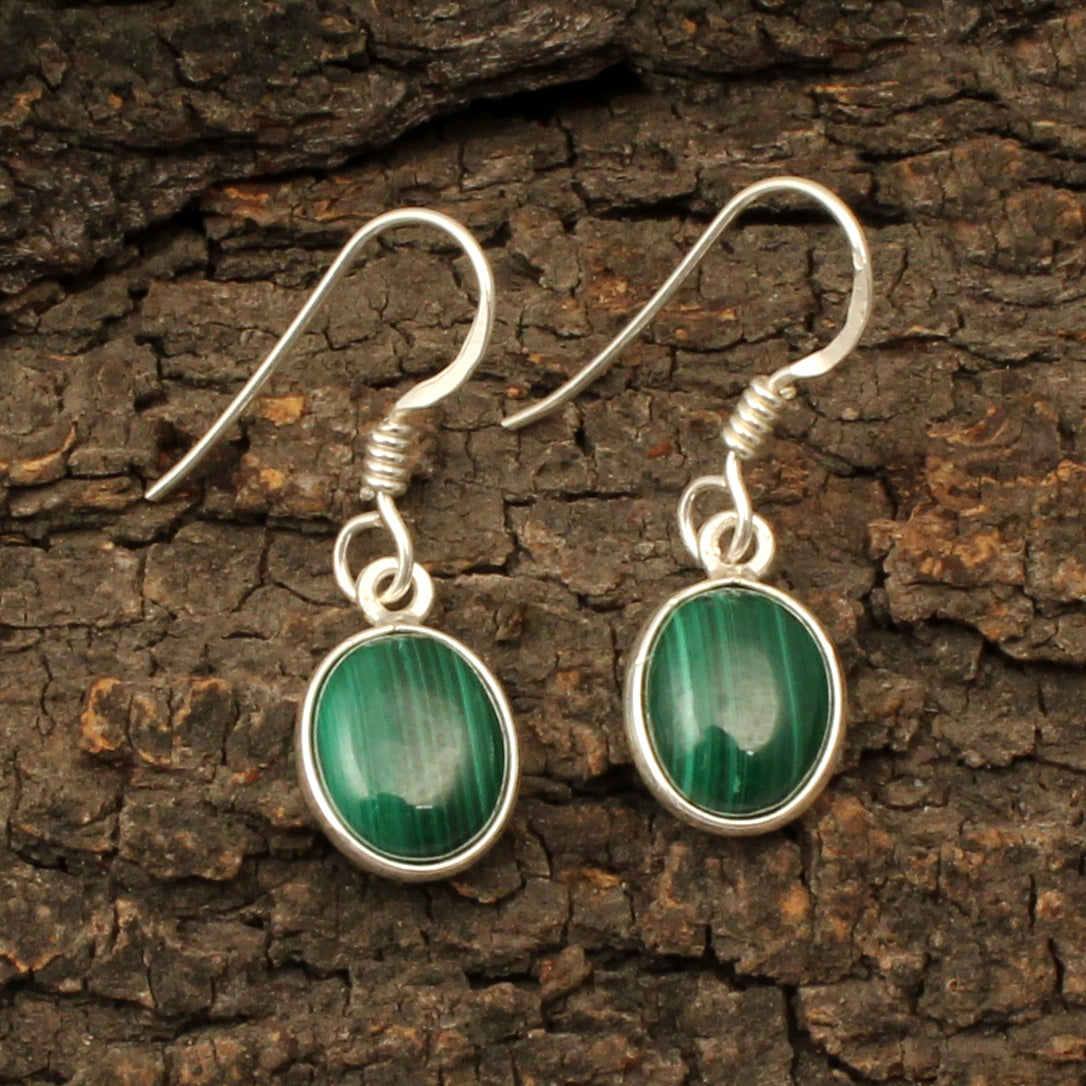 Natural Malachite Earrings Handmade 925 Sterling Silver Jewelry