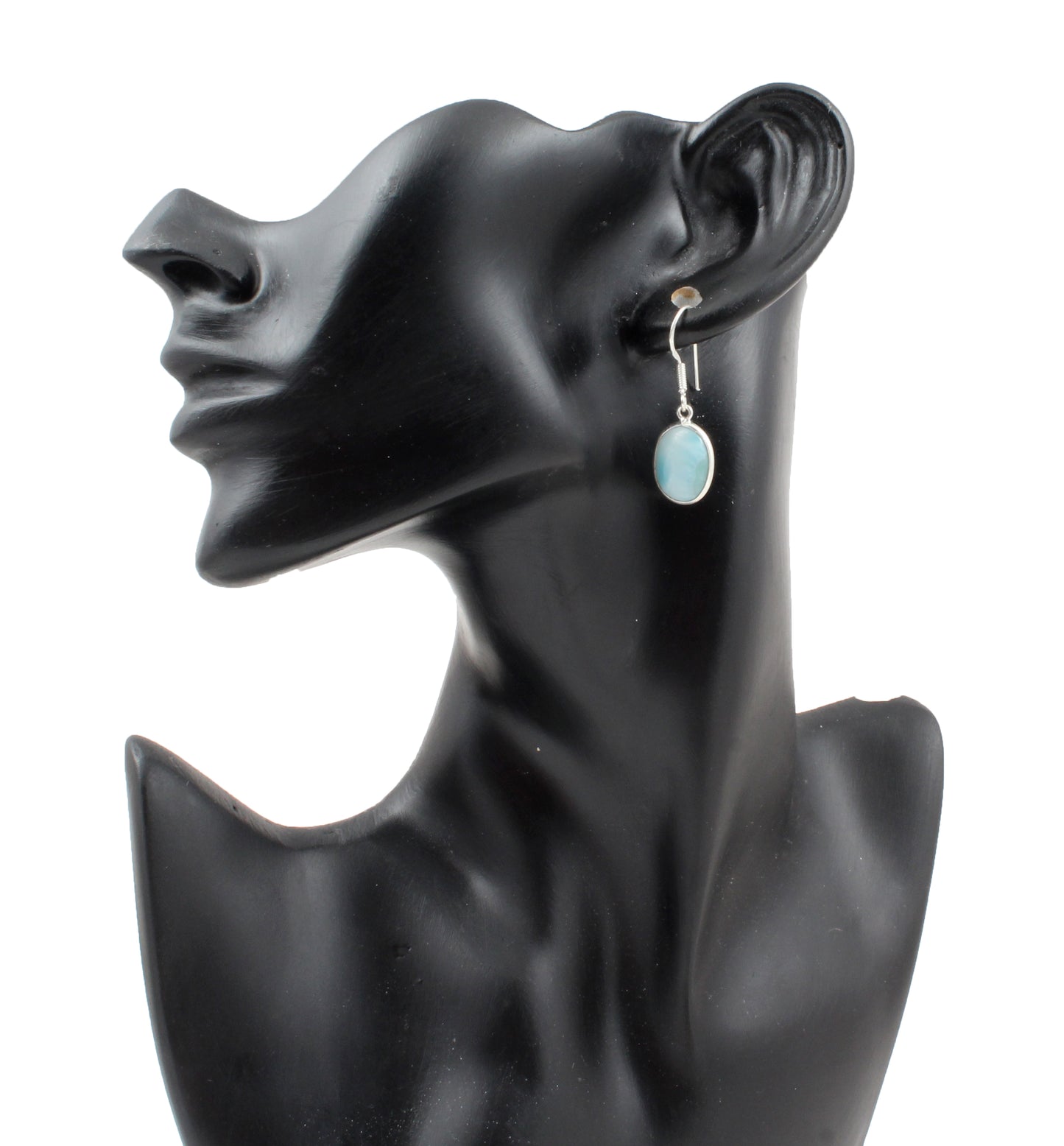 Natural Dominican Larimar Earrings Bezel Set 925 Sterling Silver Jewelry