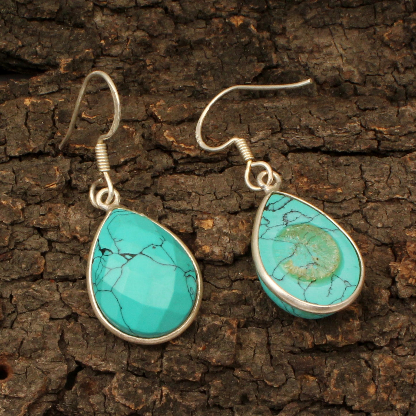 Turquoise Earrings 925 Sterling Silver Pear Shaped Minimalist Dangle Faceted Gemstone Jewelry
