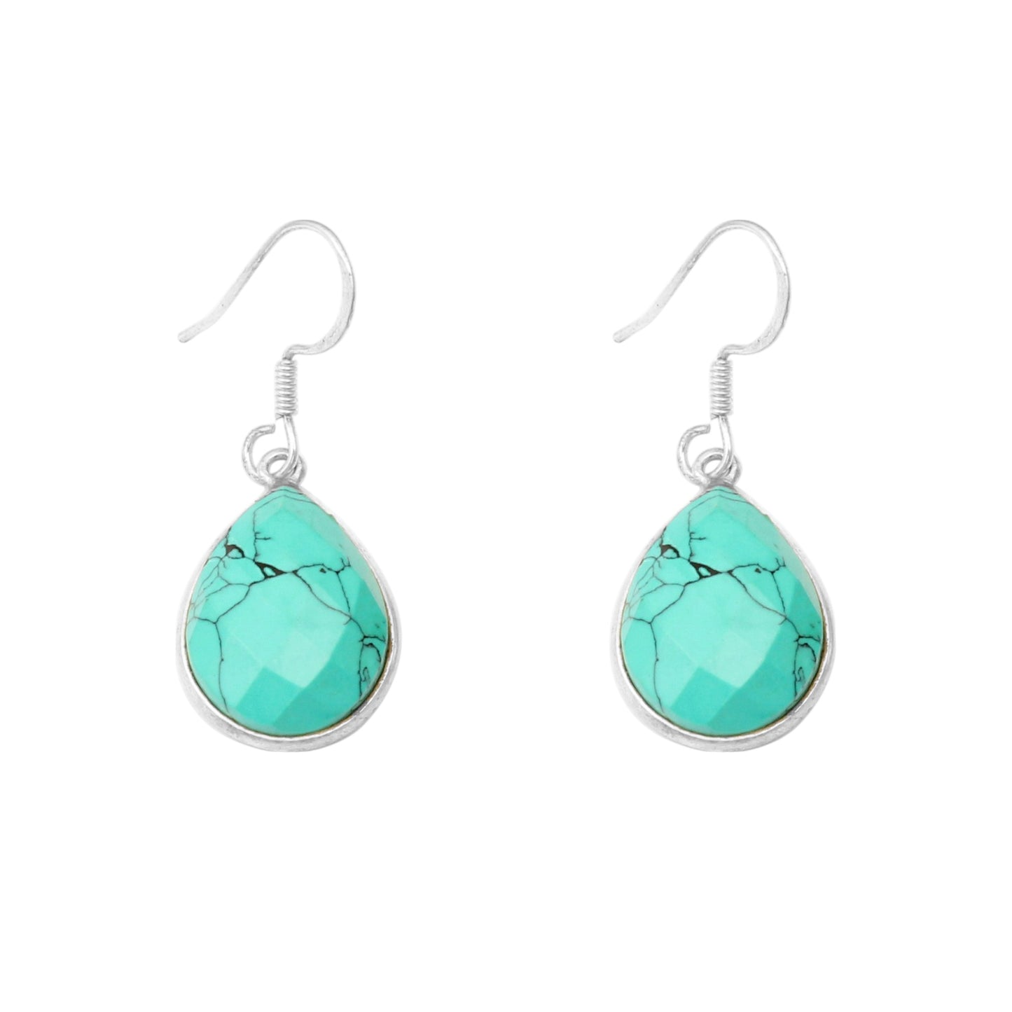 Turquoise Earrings 925 Sterling Silver Pear Shaped Minimalist Dangle Faceted Gemstone Jewelry