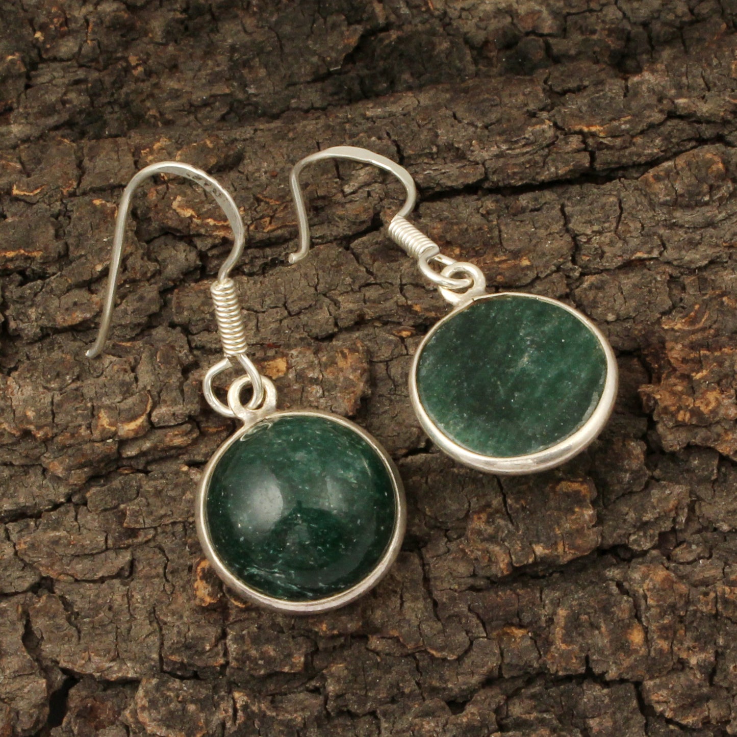 925 Sterling Silver Natural Green Jade Stone Earrings
