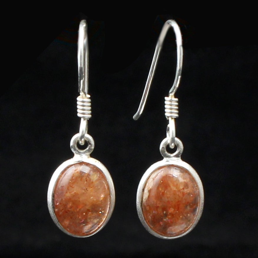 Sunstone Dangle Bezel Set Earrings in 925 Sterling Silver