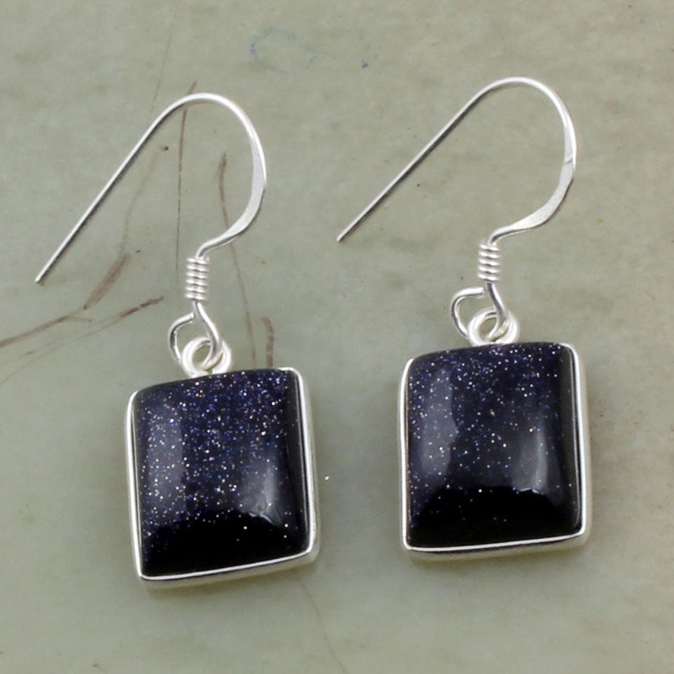 Blue Sunstone Earrings Bezel Set Statement Earrings 925 Sterling Silver Earrings