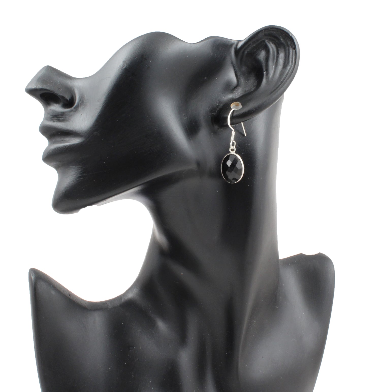 Faceted Black Onyx Earrings with 925 Sterling Silver Handmade Oval Shape Dangle Jewelry