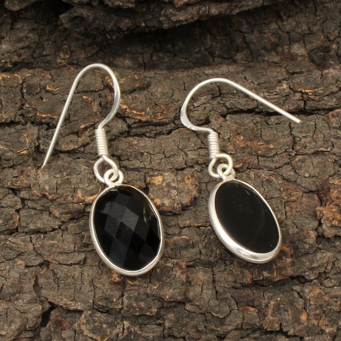 Faceted Black Onyx Earrings with 925 Sterling Silver Handmade Oval Shape Dangle Jewelry