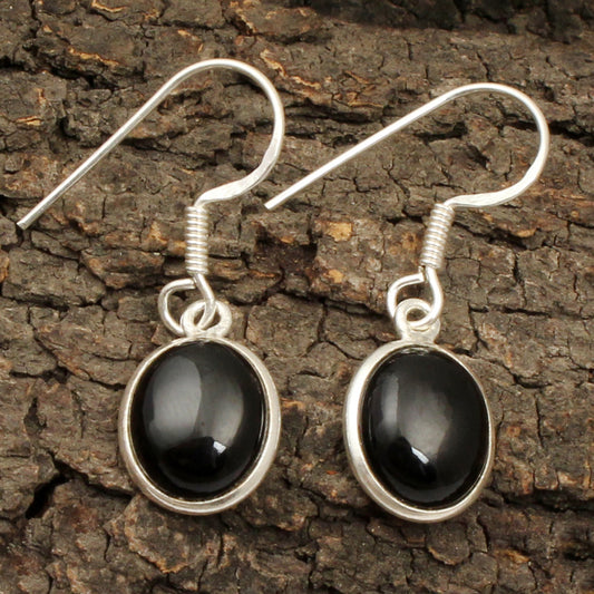 925 Sterling Silver Black Onyx Bezel Set Earrings