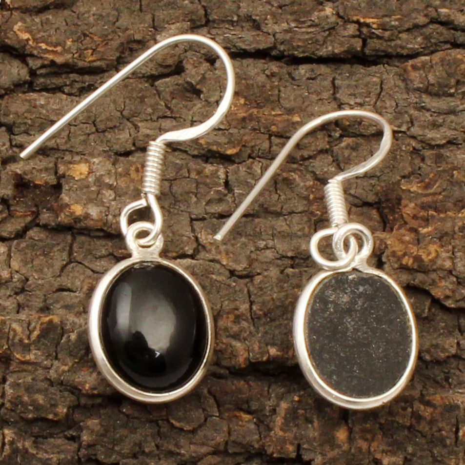 925 Sterling Silver Black Onyx Bezel Set Earrings