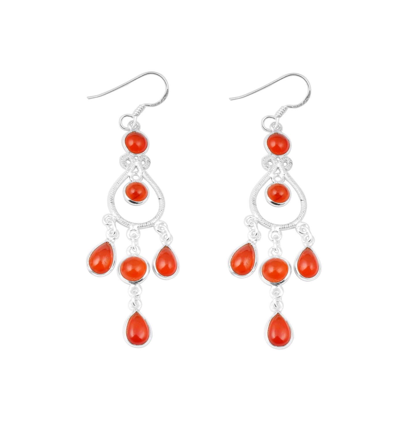 Long Dangle Carnelian Earrings 925 Sterling Silver Handmade Bohemian Jewelry
