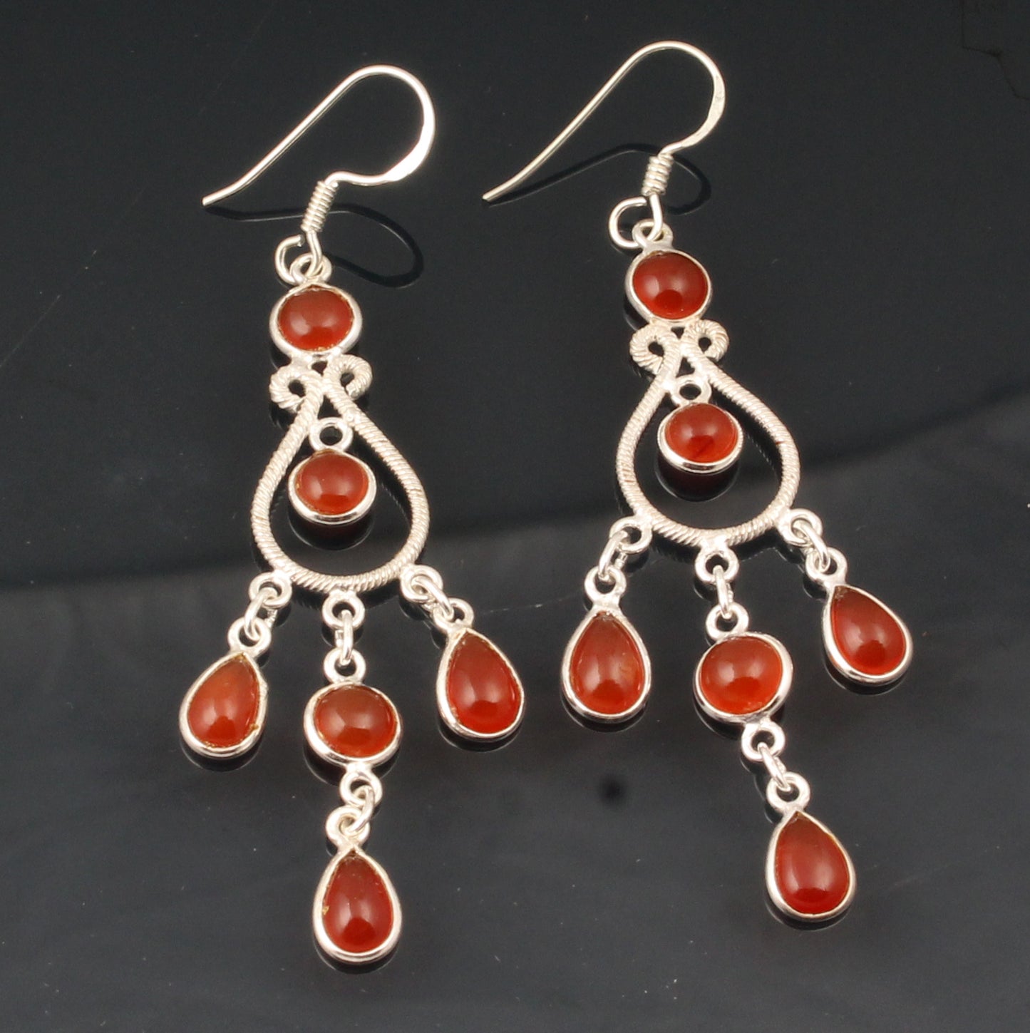Long Dangle Carnelian Earrings 925 Sterling Silver Handmade Bohemian Jewelry
