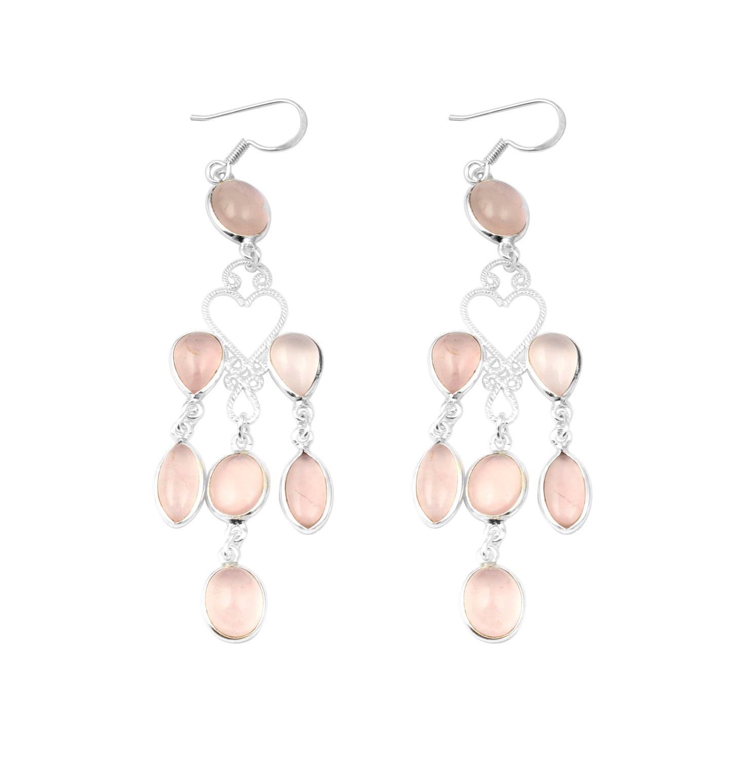 Long Dangle Multi Rose Quartz 925 Sterling Silver Earrings Jewelry
