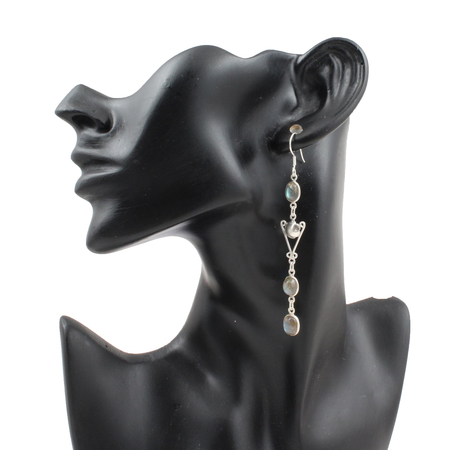 Long Dangle Labradorite Earrings with 925 Sterling Silver