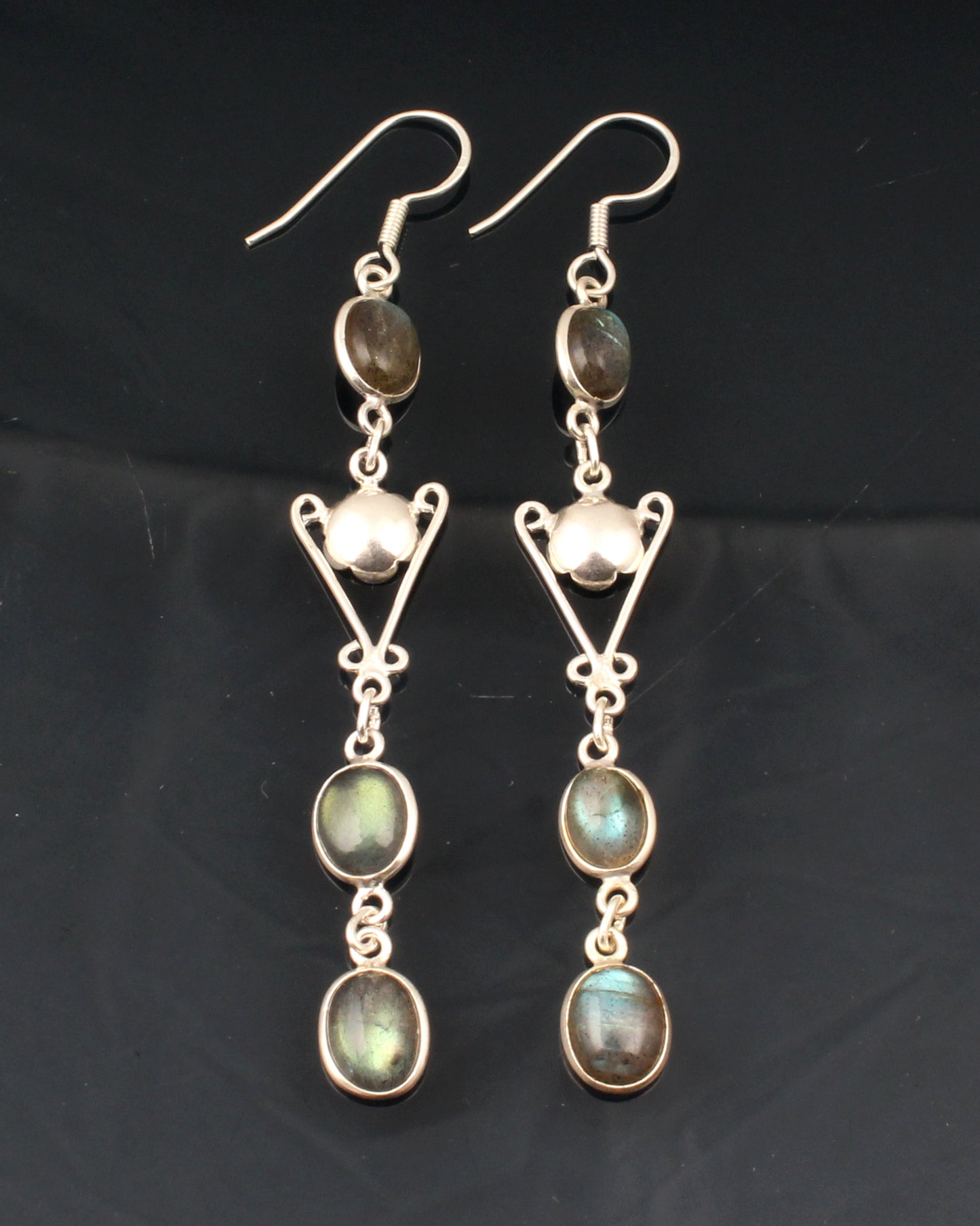 Long Dangle Labradorite Earrings with 925 Sterling Silver