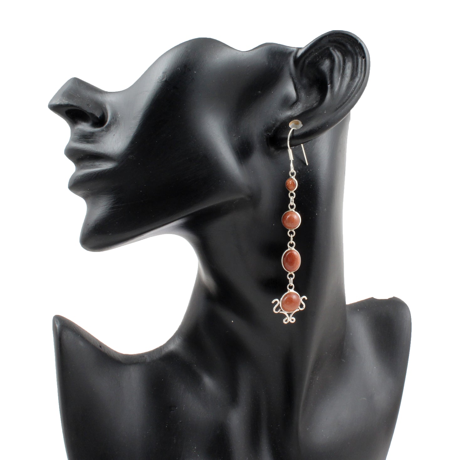 Long Multi Sandstone Dangle Earrings Handmade 925 Sterling Silver Jewelry