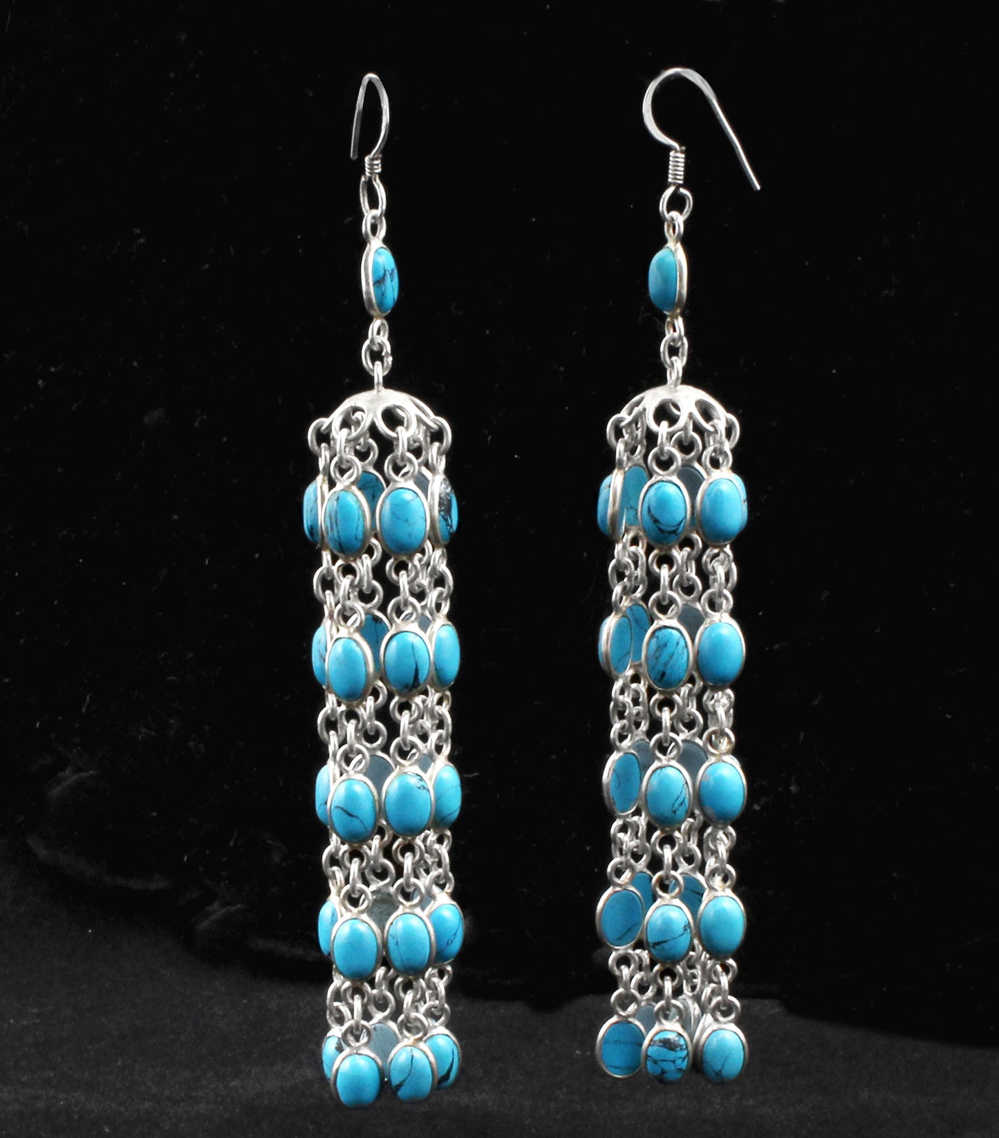 Blue Turquoise Solid 925 Sterling Silver Chandelier Earrings
