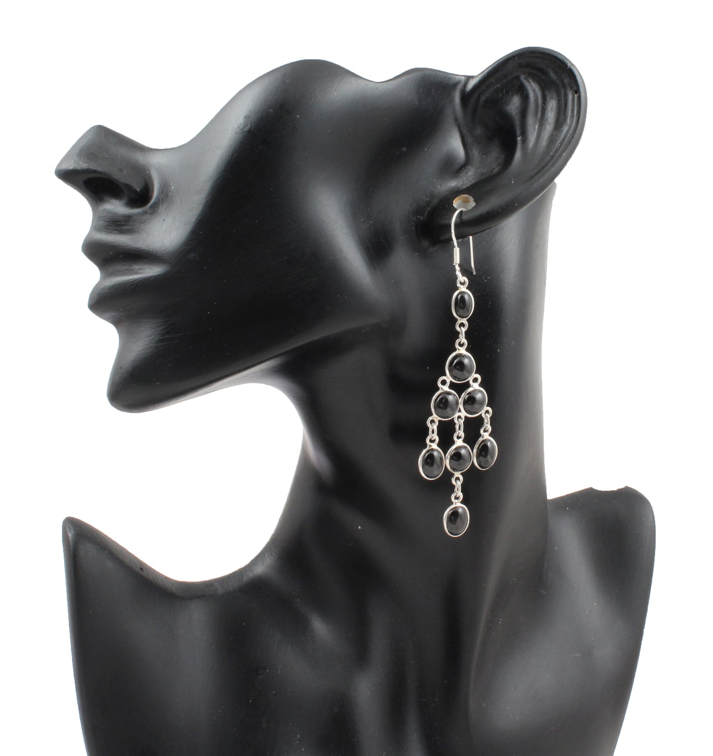 Chandelier Black Onyx Earrings with 925 Sterling Silver