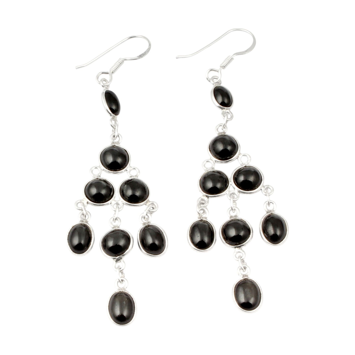 Chandelier Black Onyx Earrings with 925 Sterling Silver