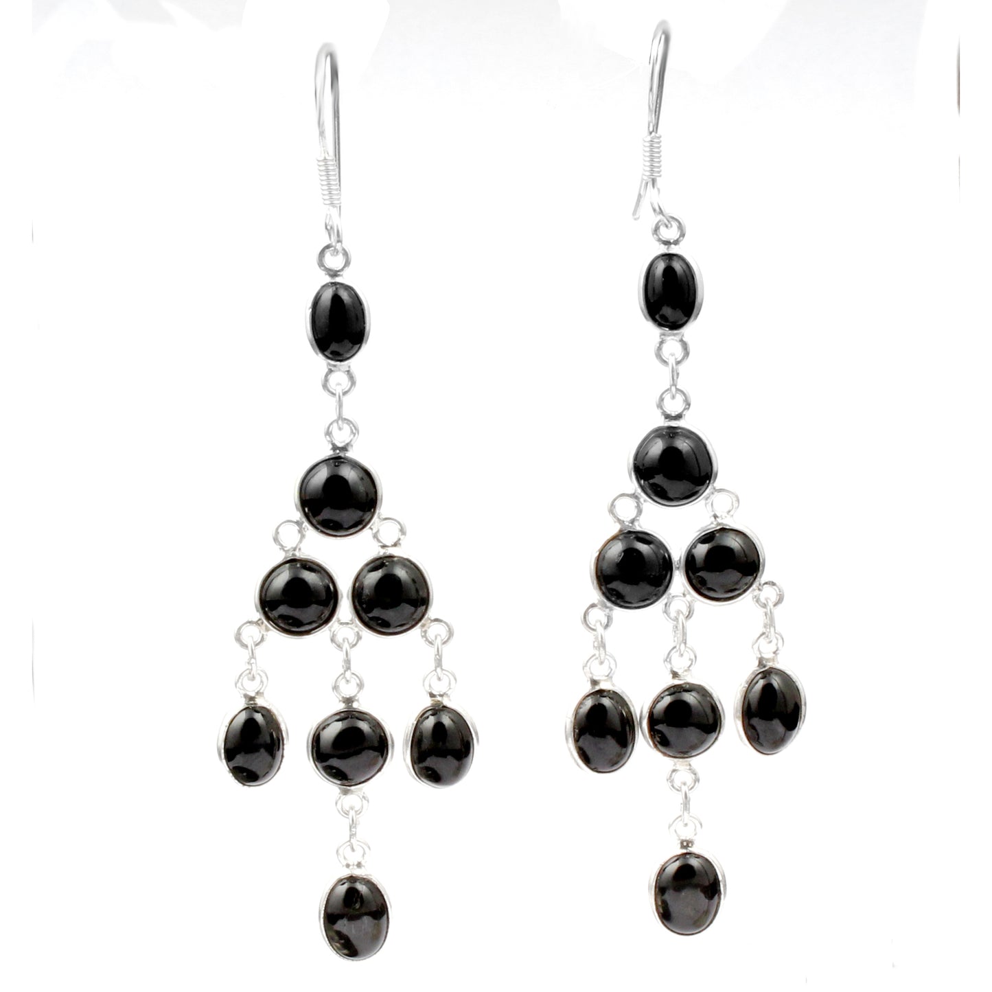 Chandelier Black Onyx Earrings with 925 Sterling Silver
