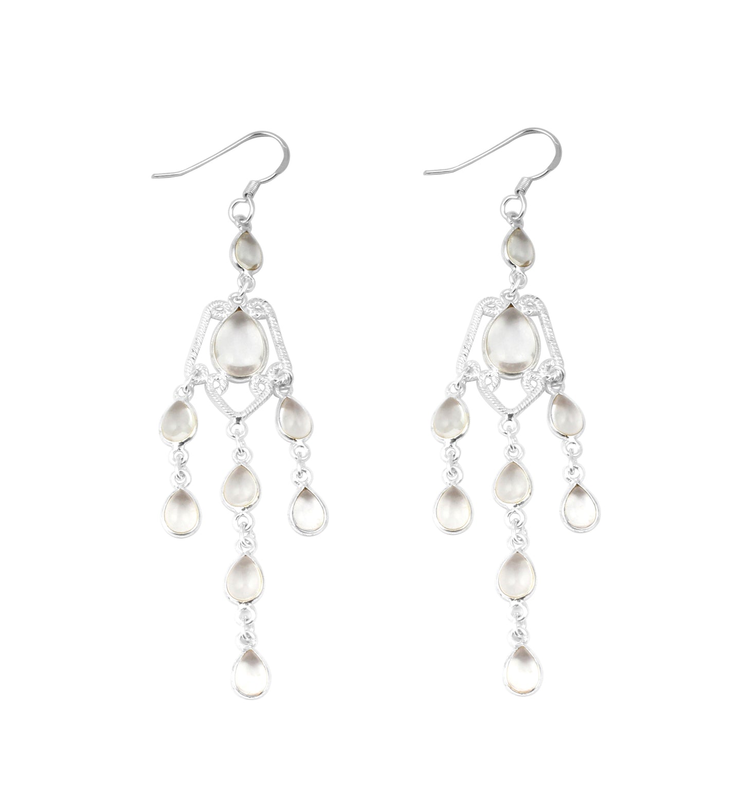 Crystal Quartz Chandelier Earrings Handmade 925 Sterling Silver Jewelry