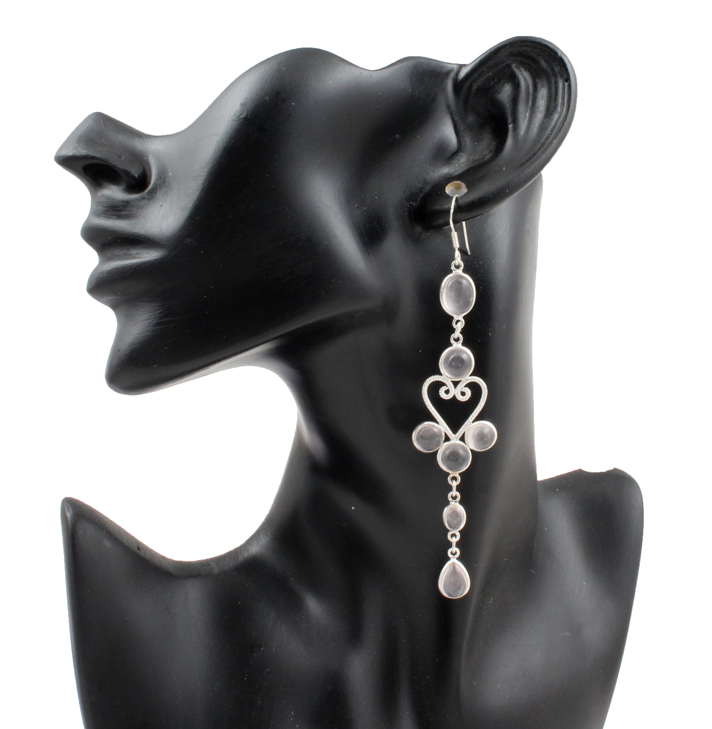 Rose Quartz Ethnic Wear Chandelier 925 Sterling Silver Earrings