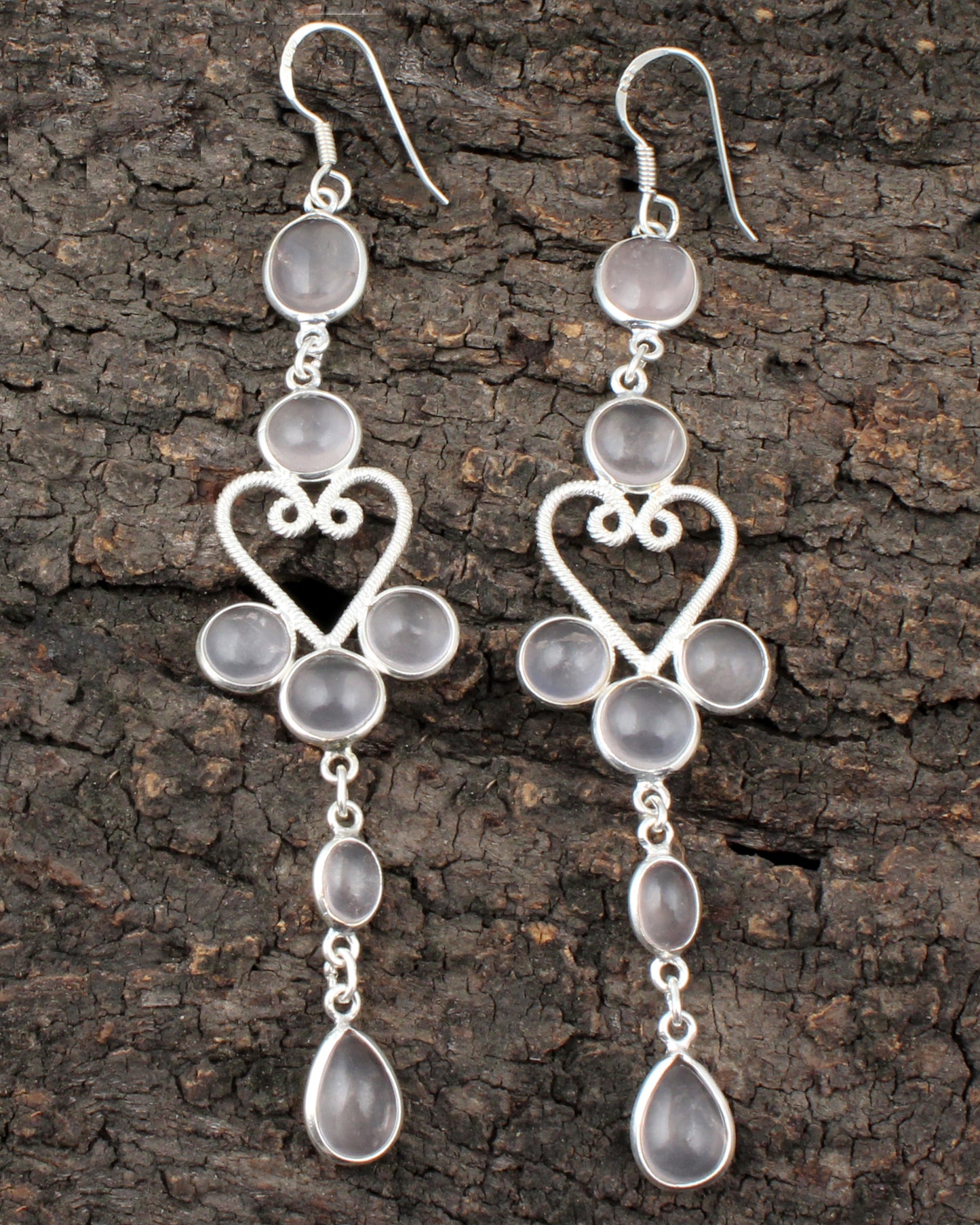 Rose Quartz Ethnic Wear Chandelier 925 Sterling Silver Earrings