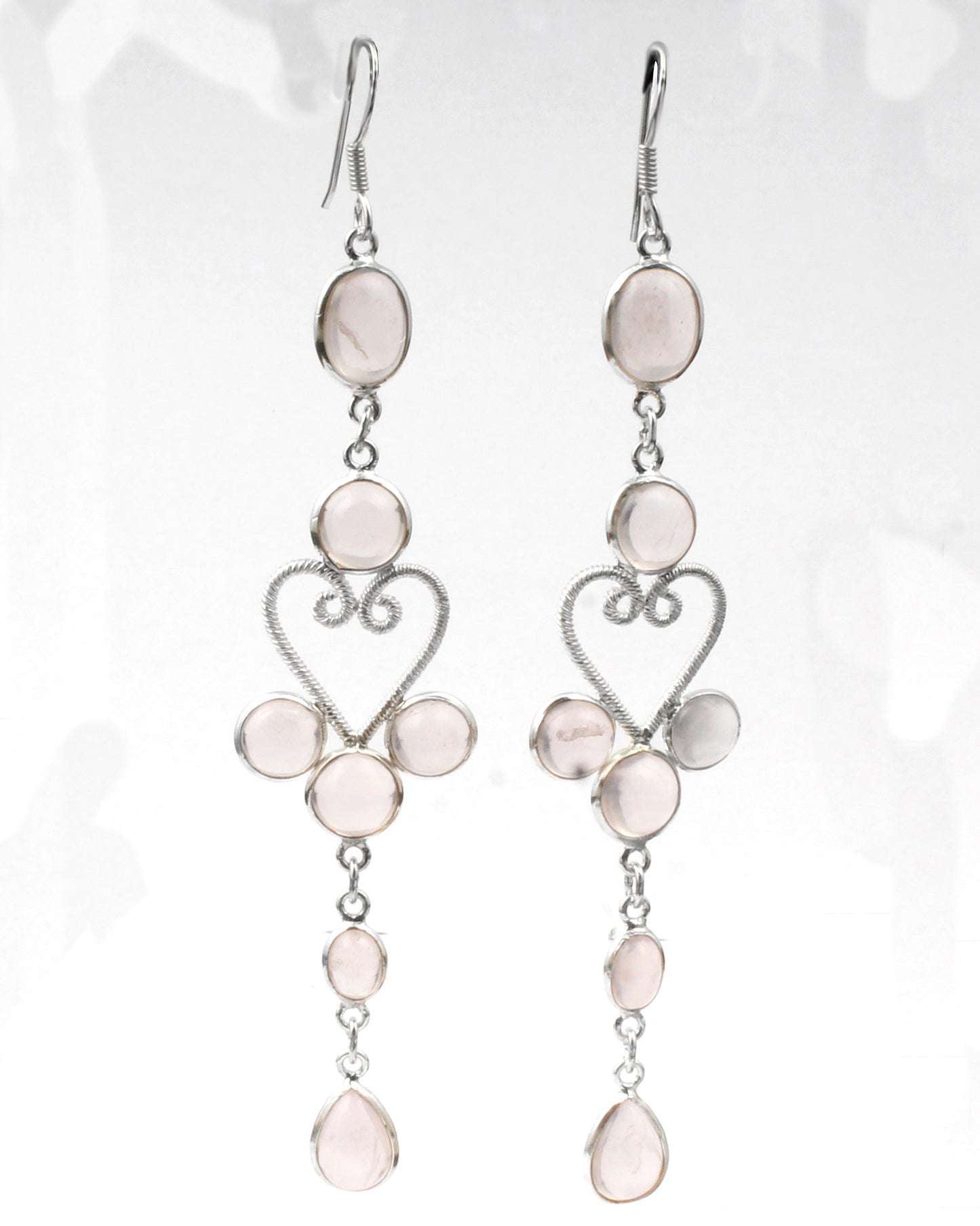 Rose Quartz Ethnic Wear Chandelier 925 Sterling Silver Earrings