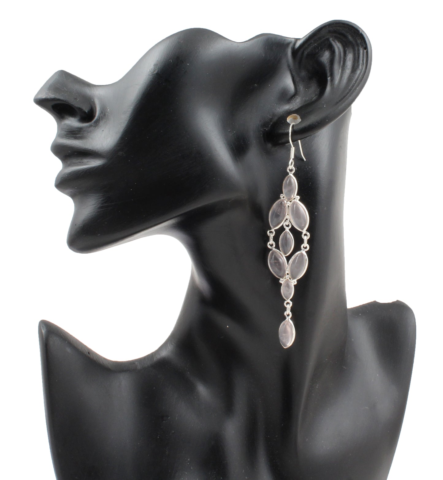 Rose Quartz Chandelier Earrings in 925 Sterling Silver