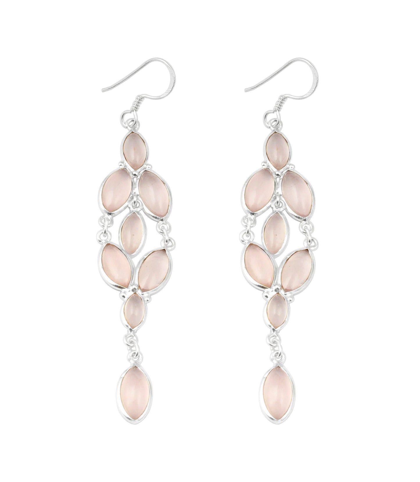 Rose Quartz Chandelier Earrings in 925 Sterling Silver