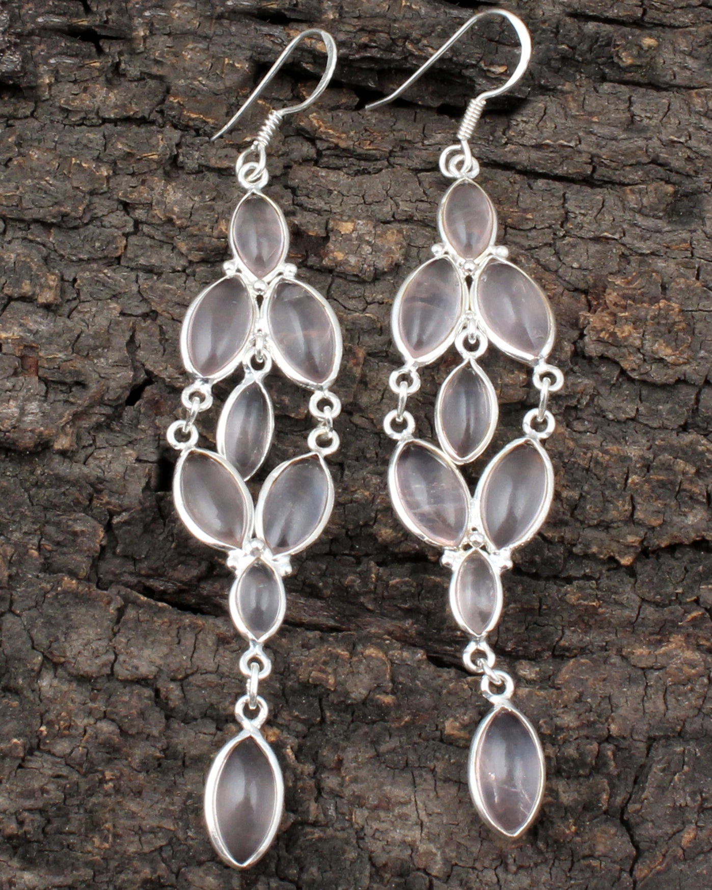 Rose Quartz Chandelier Earrings in 925 Sterling Silver