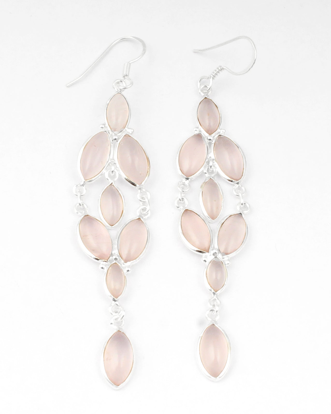 Rose Quartz Chandelier Earrings in 925 Sterling Silver