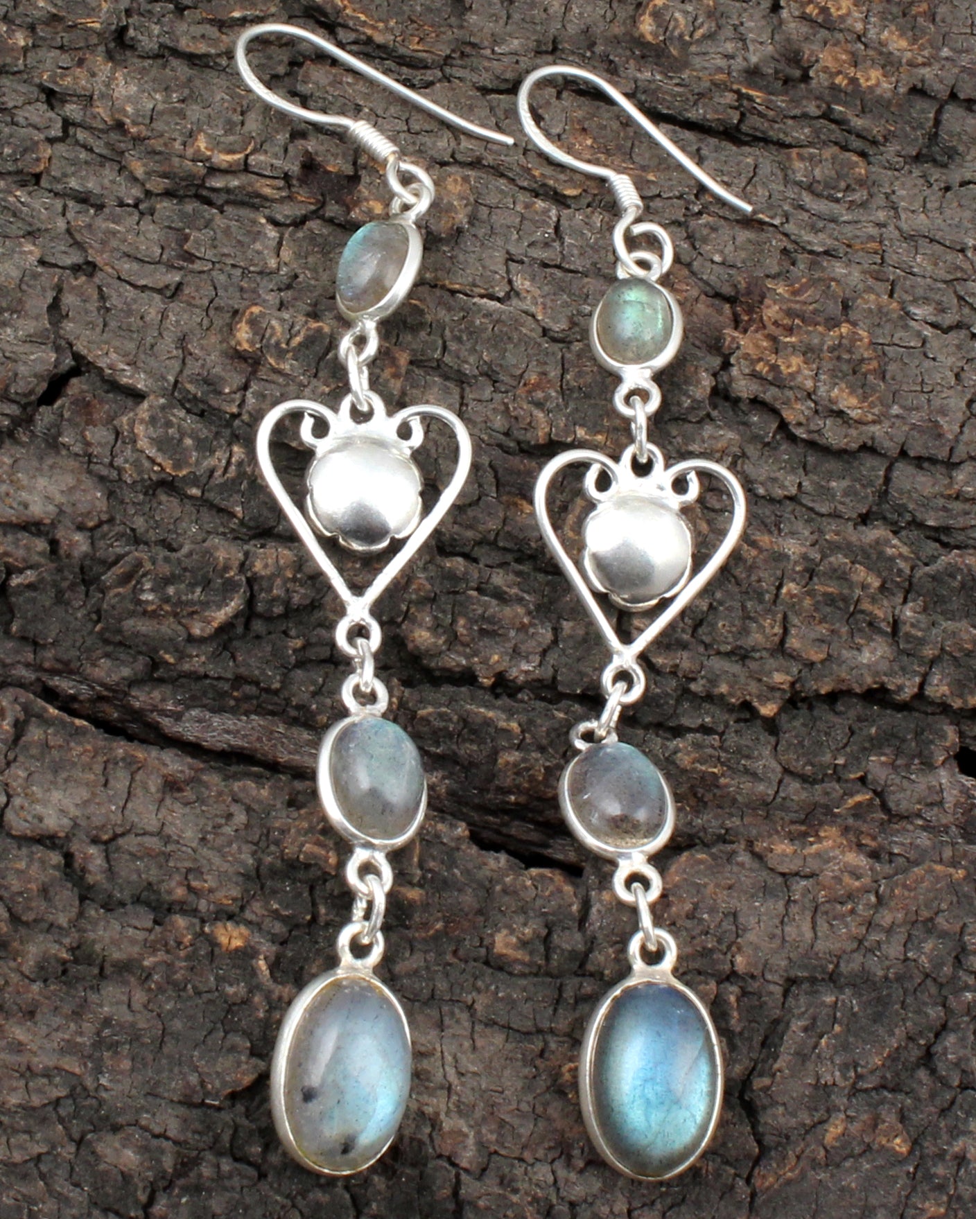 Long Dangle Labradorite Earrings with 925 Sterling Silver Handmade Jewelry
