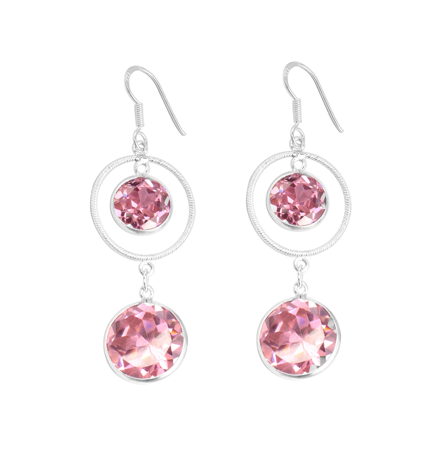 Pink Zircon Earrings in 925 Sterling Silver Handmade Jewelry