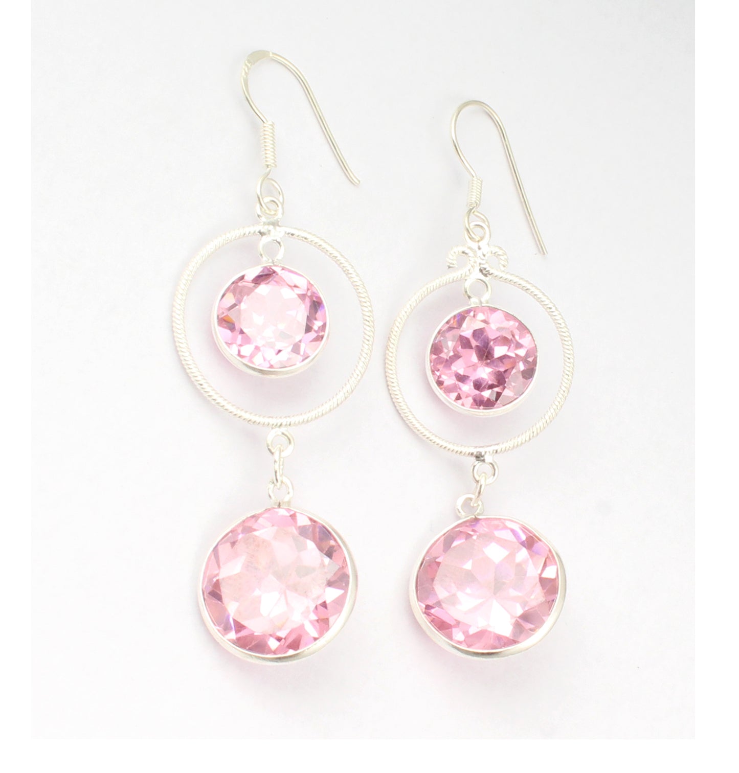 Pink Zircon Earrings in 925 Sterling Silver Handmade Jewelry
