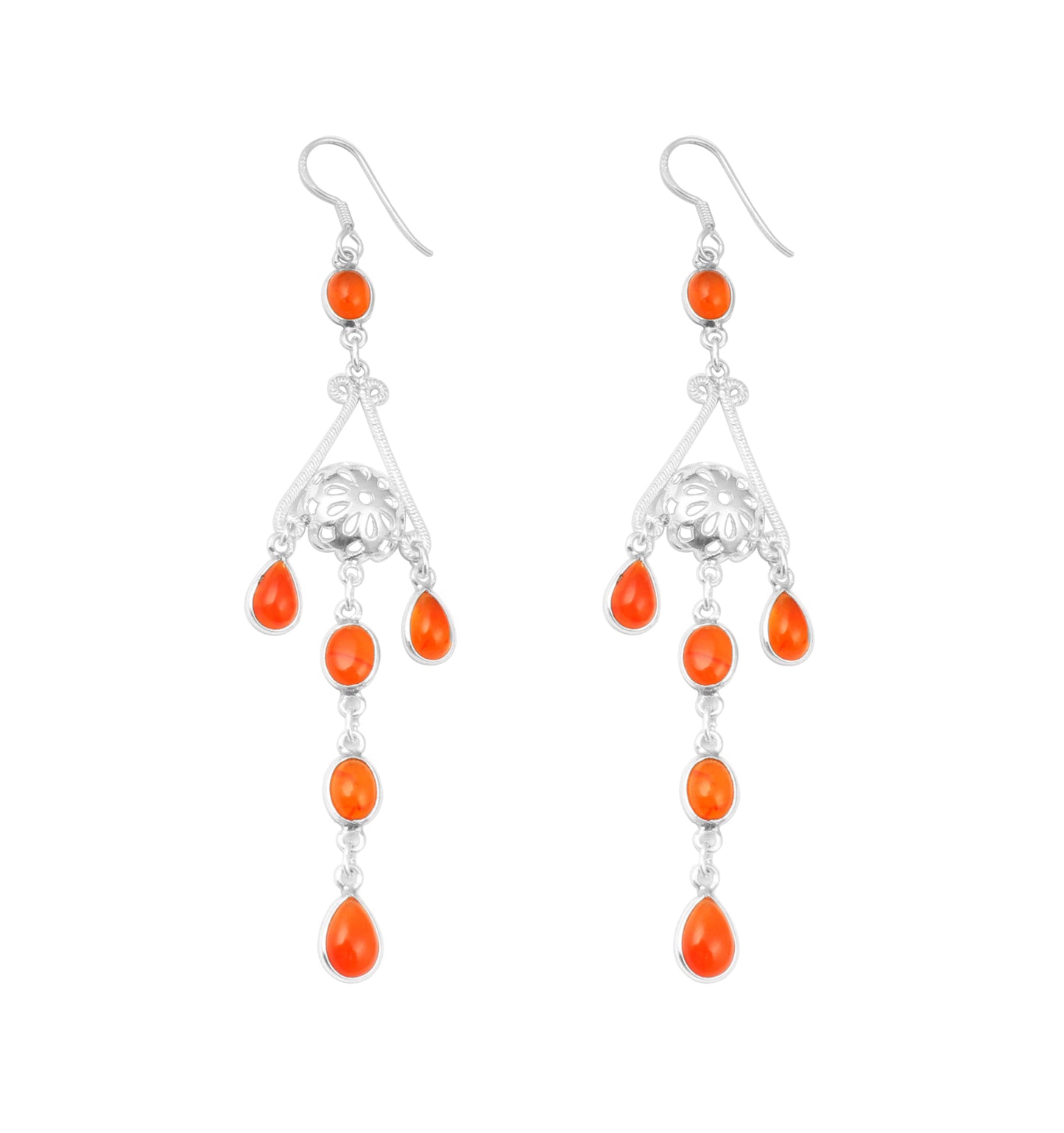 Long Dangle Carnelian Earrings with 925 Sterling Silver Ethnic Jewelry